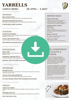 Yarrells Menu 28 April