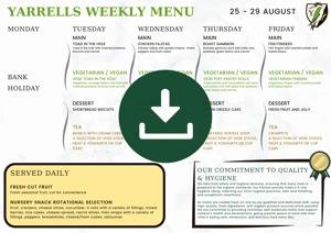 Yarrells Menu 25 August