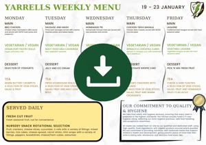 Yarrells Menu 19 January